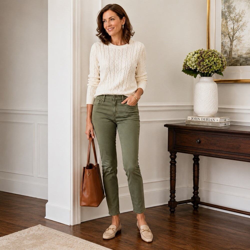 Talbots High Waist Olive Green Jegging Ankle Pants Women’s Size 8 Long Tall